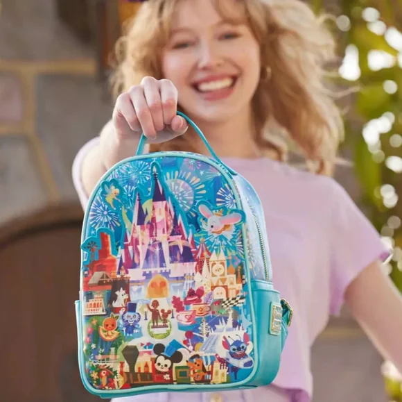 NWT - Joey Chou Disney Parks loungefly Mini Backpack Blue Disney Parks Loungefly Joey Chou Castle Magic Kingdom  main image 3